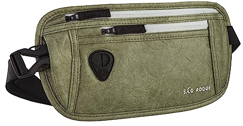SAO ROQUE ® Bauchtasche Damen Herren (S) Gürteltasche Reise Zubehör Vegan, RFID Blocker, Hüfttasche stylisch, Geldgürtel edle Leder-Optik, flach (Khaki-Grün)