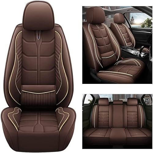 maiqiken Autositzbezug Für Dacia Sandero Stepway Komplettset 5 Sitze Allwettereinsatz Auto Ledersitzbezug Braun