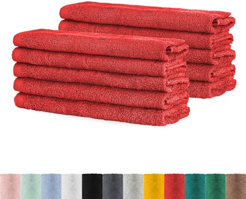 BaSaTex - Handtuch Set für Gäste 10er Pack - Frottee-Handtücher mit Aufhängeschlaufe aus weicher Baumwolle in 30x50cm - Waschtücher für Gäste Öko-Tex Standard 100 Zertifiziert - Rubin