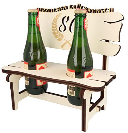 XXL Echtholz Bierbank mit Gravur Jahreszahl 80|Holzbank für 2 Bierflaschen|Hochzeitsgeschenk für Brautpaar|Trinkspruch|Geschenke Paare|Geschenk für Pärchen|Geburtstag|Jubiläum|Proseccobank