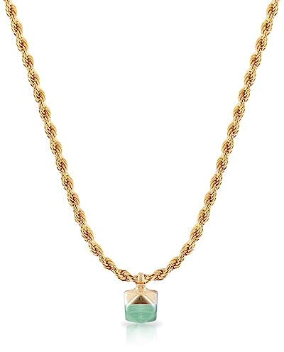 COMEO® Edelstein Kette - Heilsteine Kette mit echtem Edelstein Anhänger und vergoldeter wasserfester Edelstahlkette - Kristall Kette, Heilstein kette - Aventurin