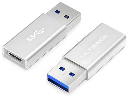 ULTIENCE「10Gbps/2 Pack」USB 3.0 to USB-C Adapter,USB-C Female to USB-A Male Charger Type C Converter for Apple Watch,iPhone 15/14/13/12,AirPods,iPad,Samsung Galaxy S23/S22