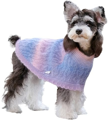 UNIPUP Rainbow Mohair Dog Sweater Cloak, Cold Weather Coat Dog Jacket for Small Dogs, Classic Turtleneck Thick Puppy Clothes with Leash Hole DS93M