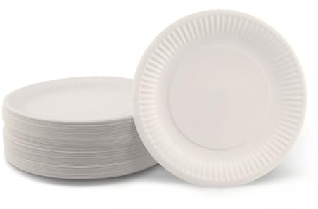 Ecocleo® Eco PAPPTELLER Klein | rund 15cm, weiß | 100 Stück Einweg Teller BESCHICHTET | Partygeschirr umweltfreundlich | Einwegteller biologisch abbaubar | EU Made
