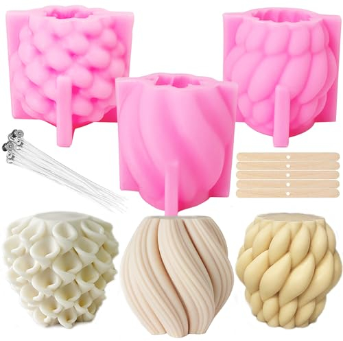 Kerzen Gießform Kerzenform Silikon Kerzenformen zum Gießen Set Gießformen 3D Kerzen Formen für Kerzenherstellung Silikonform für DIY Aromatherapie Kerzen Handwerk Ornamente 3 Stück