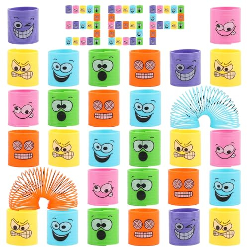 DERAYEE 36 Stück Sprungfedern Spielzeug Smiley Regenbogenspiralen Klein Bunt Spiralen Spielzeug für Kinder Geburtstag Party Geschenk Überraschung
