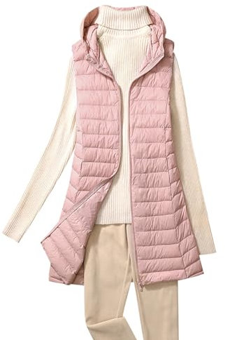 Doudoune sans Manche Longue Femme Doudoune Legere sans Manches Femme Gilet Duvet Veste Légère Fine sans Manche Femme Capuche Gilet Matelassé sans Manches Blouson Rembourré sans Manche Femme Rose 4XL
