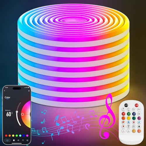 Lamomo Neon LED Strip 10m, RGB Led Streifen mit Fernbedienung APP Steuerung, Wasserdichte Flexible Led Leiste, Musik Sync Indirekte Beleuchtung Band für Wohnzimmer,Schlafzimmer, Spielzimmer