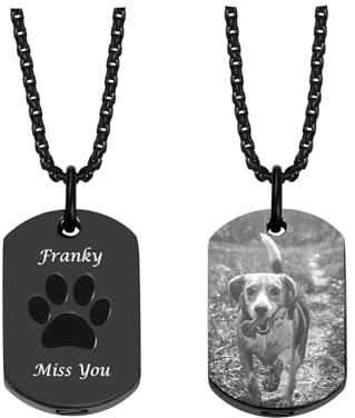 PiercingJak Pfote Drucken Hundemarke Anhänger Urne Asche Halskette mit Foto/Text/Name Gravur Andenken an Hunde Katze Erinnerung Einäscherung Schmuck Personalisierte Geschenke für Frauen Männer