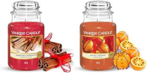 YANKEE CANDLE Candela Profumata In Giara Grande, Durata Fino A 150 Ore, Rosso, 10.7 x 10.7 x 16.8 cm, 623 grammi & Candela Profumata In Giara Grande, Durata Fino A 150 Ore, Arancia Piccante