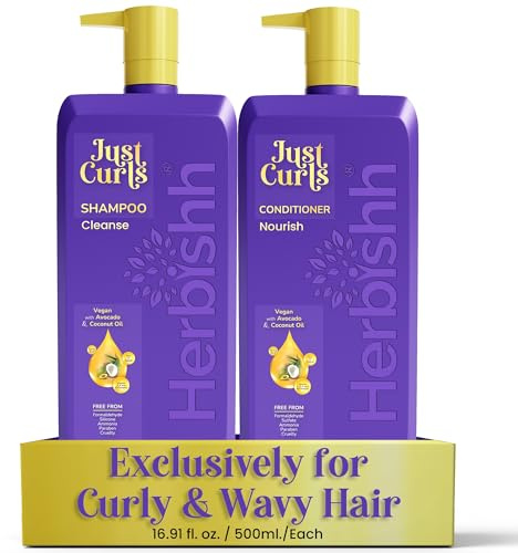Herbishh Just Curls Coconut & Avocado Oil Infused Curly Hair Shampoo And Conditioner Set, Sulfate-free Vegan Kit For Curly Hair Care Women & Men Wavy, Curly Hair Products For Nourished Smooth Hair