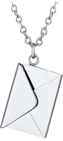 Personalised Silver Locket Necklace With Envelope, Valentines Day Message, Birthday Engraved Love Letter, Mother Secret Note, Letterbox - Gift for Her