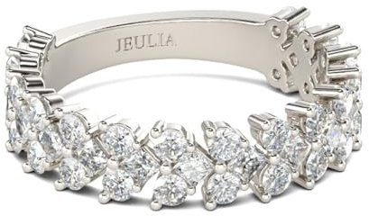 Jeulia 925 Silber Ring Für Damen Mädchen Breiter Verlobungsring Ewigkeitsringe Eheringe Zirkonia Kristall Damenring zum Geburtstag, Weihnachten, Valentinstag (Runder Schnitt, 66(21))