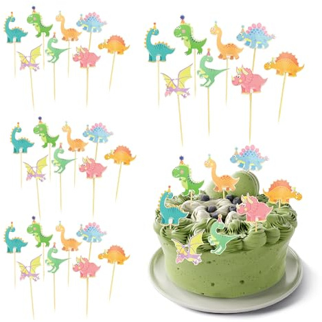 32 Stück Dinosaurier-Kuchenaufsätze, Cupcake-Topper, Dinosaurier-Kuchendekorationen, Kucheneinsätze, Tier-Motto-Party-Dekorationszubehör