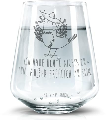 Mr. & Mrs. Panda Trinkglas Rabe Sombrero - Geschenk, Lustige Sprüche, Vogel, Elster, Spruch Positiv, Borosilikatglas, Motivation, Set, Wasserglas, Groß, glücklich sein, Becherglas