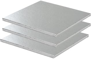 Kuchenplatte Cake-Drum Torten-Platte stabil rechteckig 20x20cm 1,2cm hoch, Cake Board für den Transport von Torten, wiederverwendbar, stabil, Silber