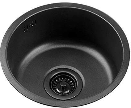 Conslika Fregadero Redondo, Fregadero Negro de Acero Inoxidable 304, 30/35/42cm, Fregadero Pequeño de Barra, Cubeta Única(30cm)