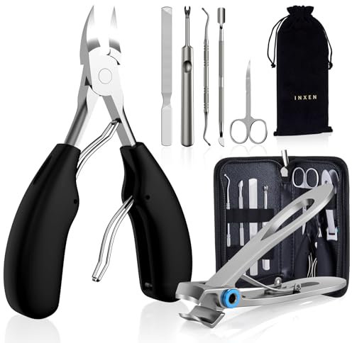 Toe nail Clippers for Thick Nails, Professional Nail Clippers Manicure Set, Podiatrist Ingrown Toenail Clippers, Stainless Steel pedicure sets for feet,Toenail Scissors for Seniors,Black