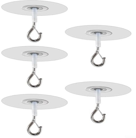 WIIYENA No Hole Ceiling Hooks for Hanging Light Plants,Sticky Eye Hooks for House Renters