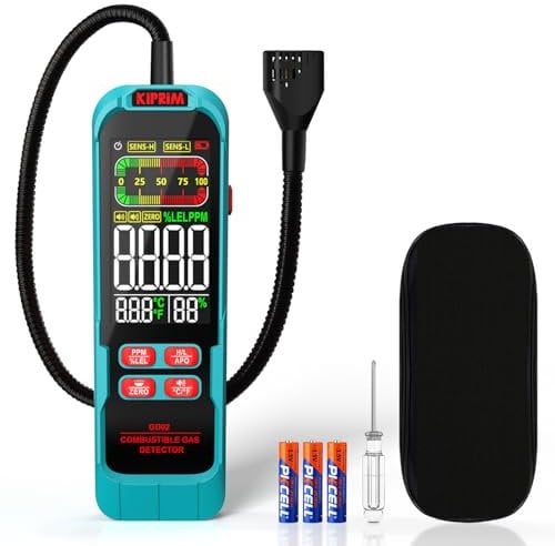 Rilevatore Gas con Sonda da 40 cm, Kiprim GD02 Rilevatore Perdite di Gas Metano con Allarme Acustico e Visivo, Misure Reale PPM o%LEL, Rilevatore Perdite di Gas Portatile Combustibili come Propano