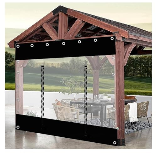 DGAMHF Black Transparent Tarpaulin Side Panels For Pergola,Rain Curtain With Zipper Door,Outdoor Waterproof Clear Tarp Curtains,Pvc Tarpaulin For Patio Porch Gazebo,With Grommets(5x2.5m)