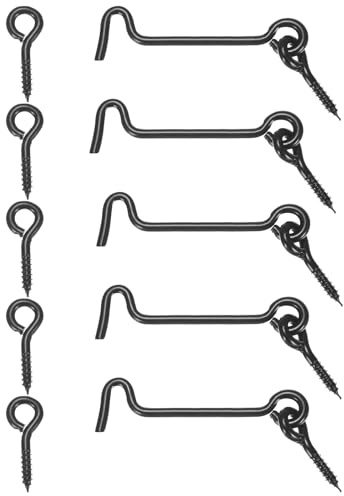 M METERXITY 5-Pack Hook and Eye Latch for Door 2.5 Inch Carbon Steel Black | Barn Door Lock Hook and Eye Gate Latch, for Gate, Shutters, Window, Cabinet, Bathroom