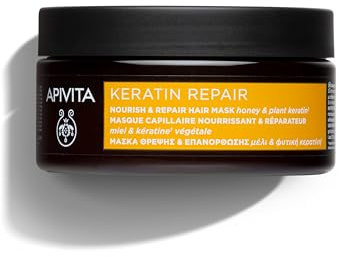 Apivita Keratin Repair Nourishing and Repairing Hair Mask for Dry Damaged Hair 200ml - Natural Hair Treatment with Honey and Plant Keratin - Hair Breakage, Frizz-Control, Silky Hair