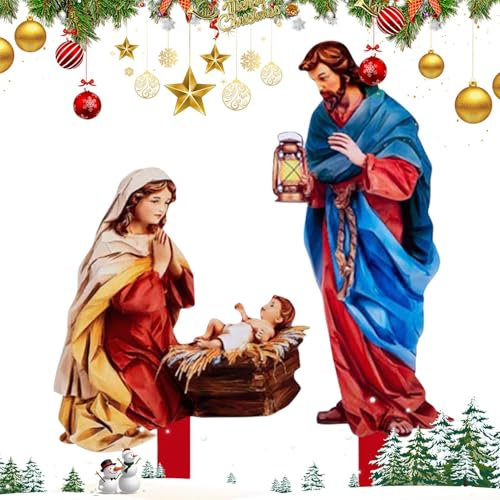Weihnachtskrippe im Freien, Weihnachtskrippe Gartendekoration, Acryl Weihnachten Hofschilder, Jesus Krippe Außen für Innenhof, Garten