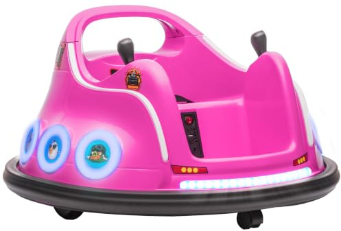 AIYAPLAY 12V Kids Bumper Car Angry Bird Licensed Joysticks 3-5 Years Pink | 360° Children Electric Waltzer Car, Remote Control, Music USB LED Lights