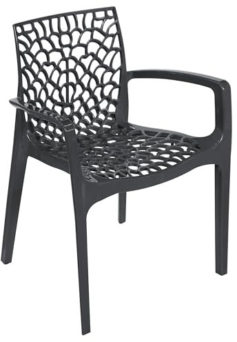 METRO Professional Gartenstuhl mit Armlehne Maurage, Polypropylen, 57 x 55 x 81 cm, Stapelbar, Wetterfest, Anthrazit