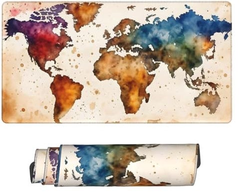 Retro Mouse Pad Large 900 x 300 x 3 mm XXL Mouse Mat World Map Desk Pad with Stitched Edges and Non-Slip Rubber Base, 90 x 30 cm Extended Mousepad Keyboard Mat for Home Office Desk Decor, Gifts U-1