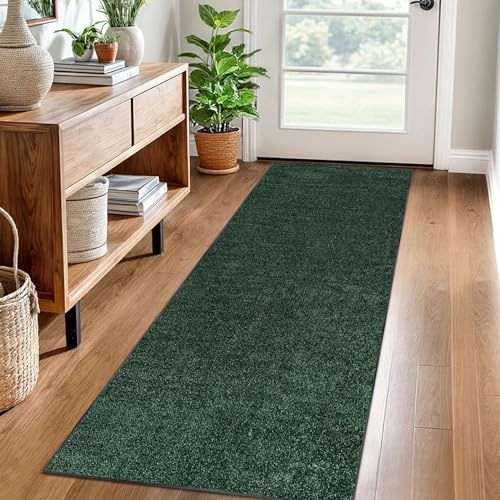 Teppich Läufer Flur Küche rutschfest Küchenteppich 60 x 300 cm Waschbar Küchenläufer Flurteppich Fußmatte Flur Runner Teppiche Korridor Teppich Eingangsteppich Teppichläufer für Entryway Küche Grün