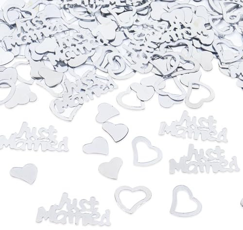 Wedding Confetti, Just Married Table Scatter Silver Heart Shape Confetti Sequins Wedding Scatter Table Decoration for Bridal Showers Engagement Party Decor 30g