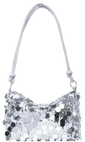 Uoocg Clutch Silber Glitzer Pailletten Tasche Schultertaschen Abendtasche Damen Hohe KapazitäT Mit ReißVerschluss Handtasche FüR Prom Hochzeit Party Bankett (silber)