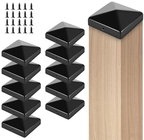 Lot de 10 capuchons de poteau - 10 x 10 cm - Noir - Avec 20 vis - Pour poteaux en bois et poteaux de terrasse - Fer