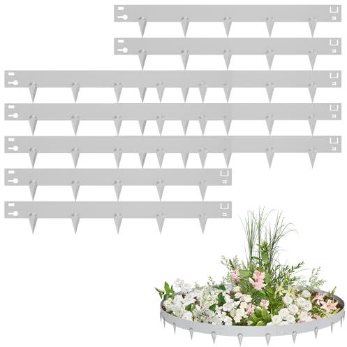 PEILU Rasenkanten 16cm Hoch Verzinkt Stahl Beeteinfassung Garten Beetumrandung mit Spikes 10 Stück 106cm Mähkante Wurzelsperre Palisaden Metall Rasenkantenband für Wege, Rasenflächen (Silber)