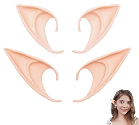 2 Paar Elfenohren Set,Elfenohren für Kinder Erwachsene,Elfen Ohren Damen Schmuck,Latex Fairy Weiche Elf Ears für Halloween Karneval Cosplay Party Kostüm Deko Zubehör,Spitzohren Elfenkostüm Accessoires
