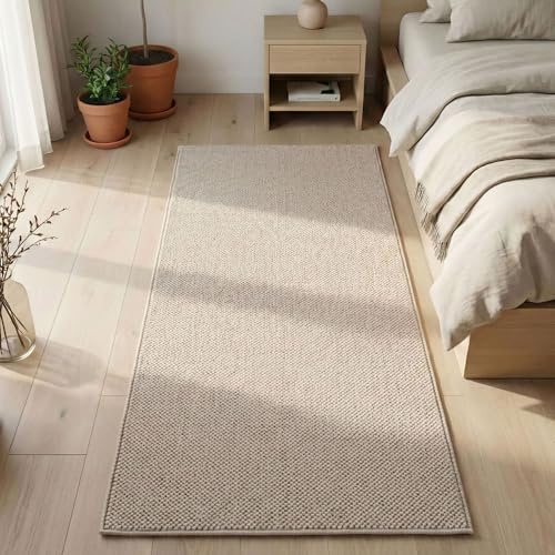 Carpetsale24 Teppich Läufer 60x110 cm Beige Einfarbig Bouclé Schlingenflor Skandi Stil Superweich Robust Pflegeleicht Moderner Flurteppich für Eingangsbereich Schlafzimmer Küche