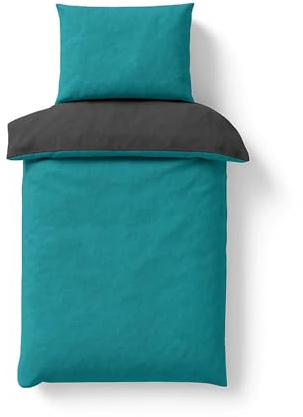 ZIRVEHOME Winter Bettwäsche 135x200 cm 4 teilig Cashmere Touch Fleece Kuschelig Warm und Flauschig Anthrazit-Petrol