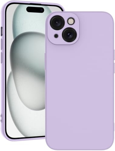 Qasyfanc Silicone Case for iPhone 15 with 2 Tempered Glass Screen Protectors, Ultra Slim Liquid TPU Soft Edge Cover, 360° Full Body Shockproof & Scratch - Resistant Protection, Purple
