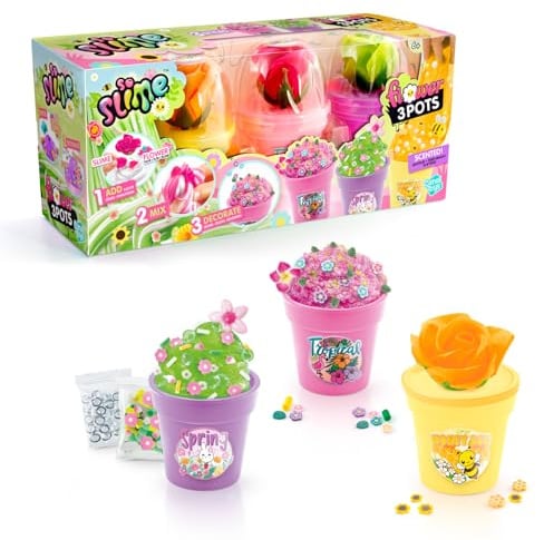 Canal Toys - So Slime Slime Flower 3er Set – 3 Duftschleim Töpfe mit Farbblumen zum Mischen – Schleim dekorieren mit Deko & Charms – 6 Deko-Beutel – Kreativ-Set Kinder ab 6 Jahren - SSC418