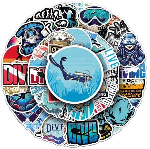 Tauchen Aufkleber für Laptop(50PCS),Geschenk für Erwachsene,Dive ästhetisch Wasserdicht Vinyl Stickers für Auto,Motorräder Fahrrad Gepäck Scrapbook,Skateboard Gitarre