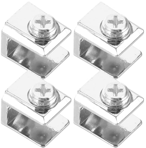 Hoement Lot de 4 Clips D'étagère en Alliage pour Verre, Pinces de Fixation Robustes Petites Dimensions, Support D’étagère pour Salle de Bain et Mobilier, pour Fixation et Maintien