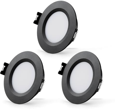 Sanyoung 3W LED Einbaustrahler 12V Dimmbar 3000K IP44, Schwarz 3er Set | LED Spot 12V mit 3000K Warmweiß 240LM, Aluminium, 12mm Ultra Flach, 58-62mm Lochmaß, Einbau für Wohnmobil, Boot, Schrank
