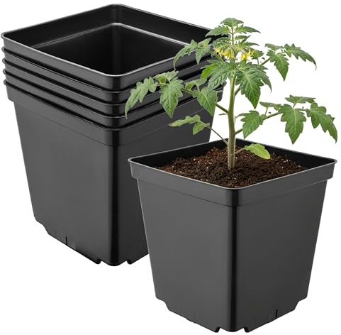 Garronda Pflanztopf Kunststoff 15 x 15 x 15 cm (2,5L) 5er Set eckig mit Drainagelöchern Blumentopf robust Pflanzentopf für Garten Gewächshaus Balkon Anzucht Innen Außenbereich Schwarz GD-0199
