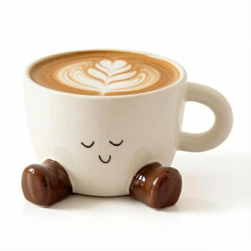 Satiskid Funny Coffee Mug, Novelty Ceramic Tea Cup with Feet, 300ml Funny Feet Mug with Expressive Face, Thermal Insulated Decorative Cup for Home Office Desk, Gift for Women Men