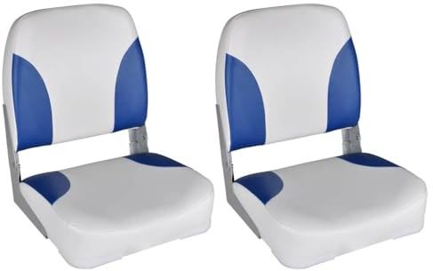 Ziaphsol Fällbara båtsäten set om 2 med blå-vit, vattentät kudde, väderbeständig plast, ergonomisk, 41 x 36 x 48 cm, för segelbåttillbehör och yachtcockpit