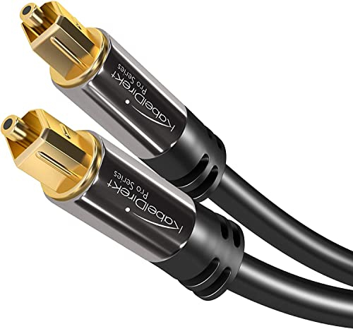 KabelDirekt – 3m Cable Óptico TOSLINK Audio (Stereo Dolby Digital normal, DTS, Conector Macho a Conector Macho, negro)