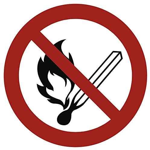 Aufkleber Feuer, offenes Licht und Rauchen verboten gemäß DIN 7010, Folie selbstklebend 20 cm (Verbotsschild, Brandgefahr)