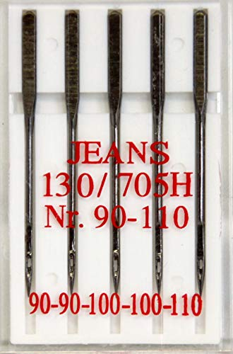 Telliswelt Nähmaschinennadeln Jeans 5 Nadeln Typ 130/705 Flachkolben